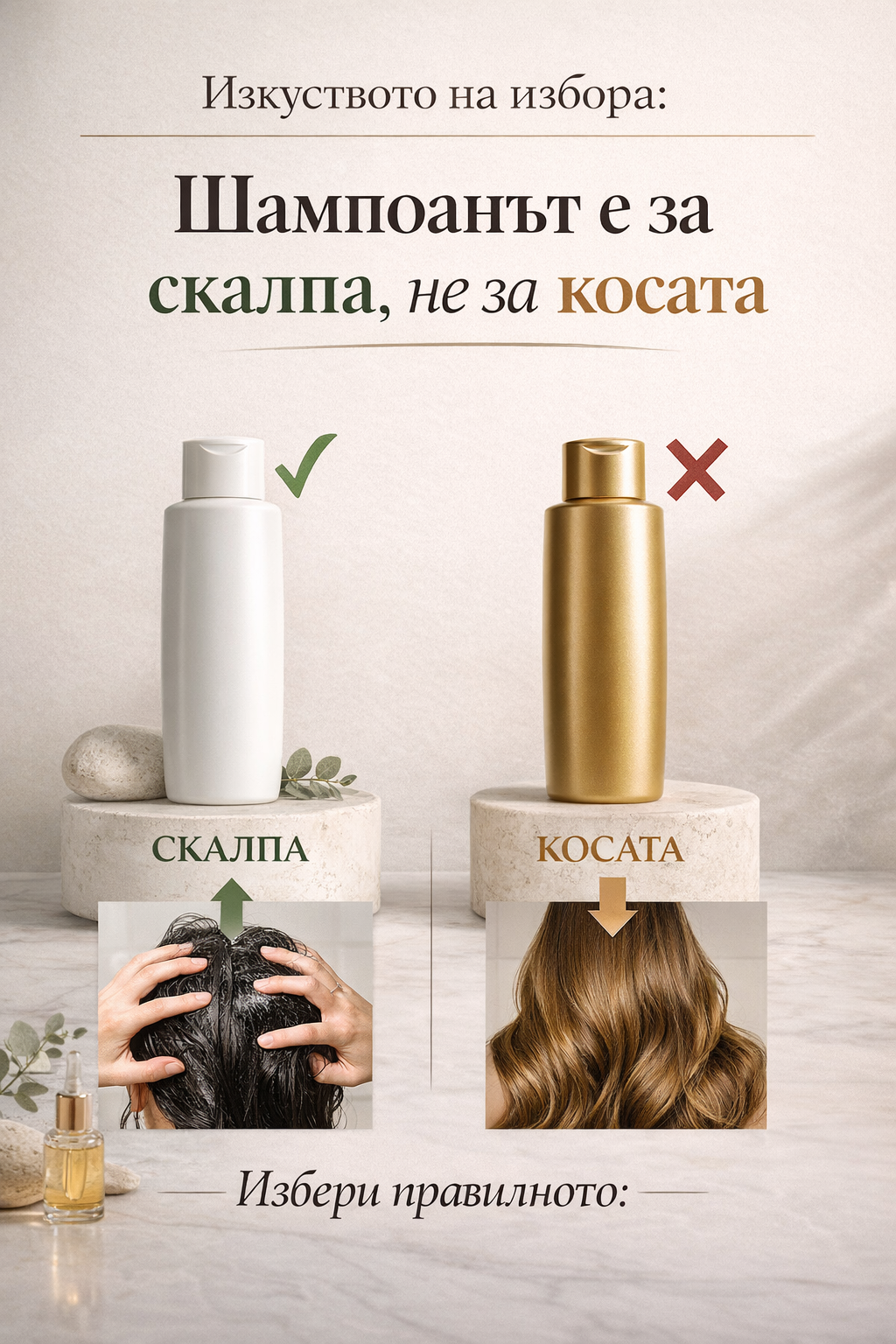 Урок 3: Изкуството на избора: Шампоанът е за скалпа, не за косата